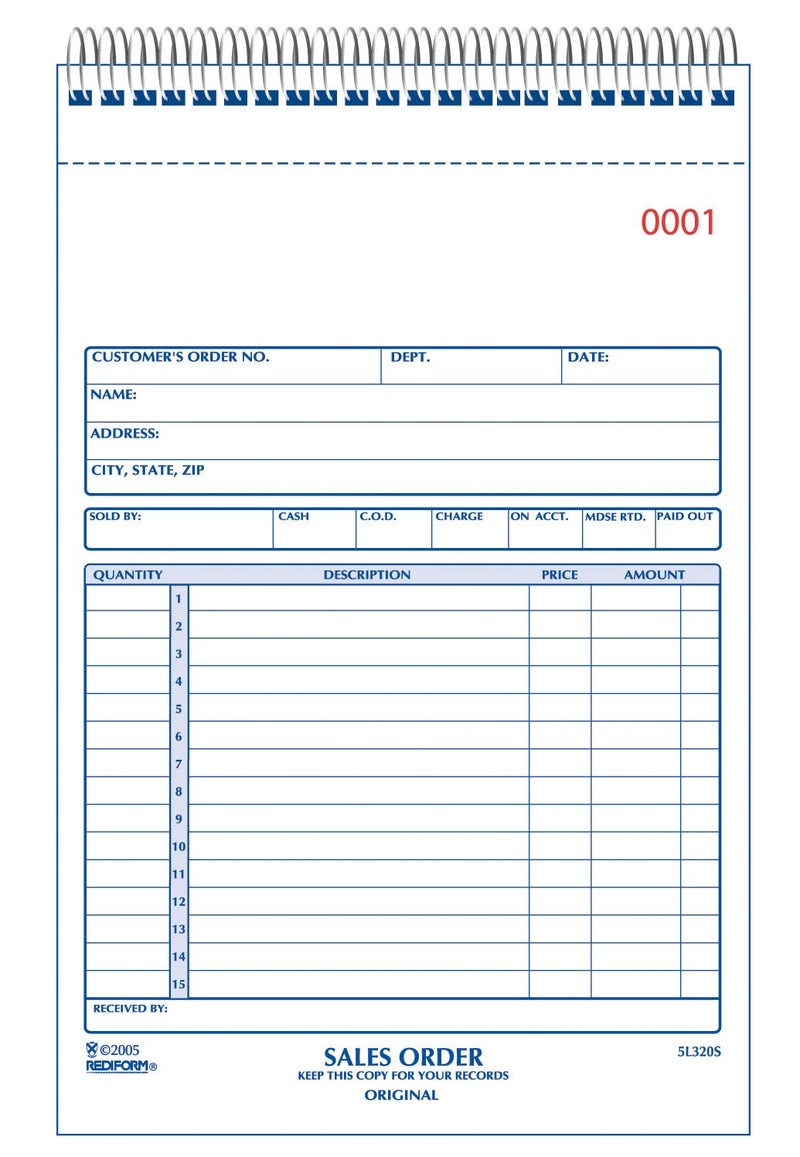 Rediform Sales Order Book, Wirebound, Numbered, 5.5 x 7.875 inches, 50 Duplicates (5L320S ) - Image 1